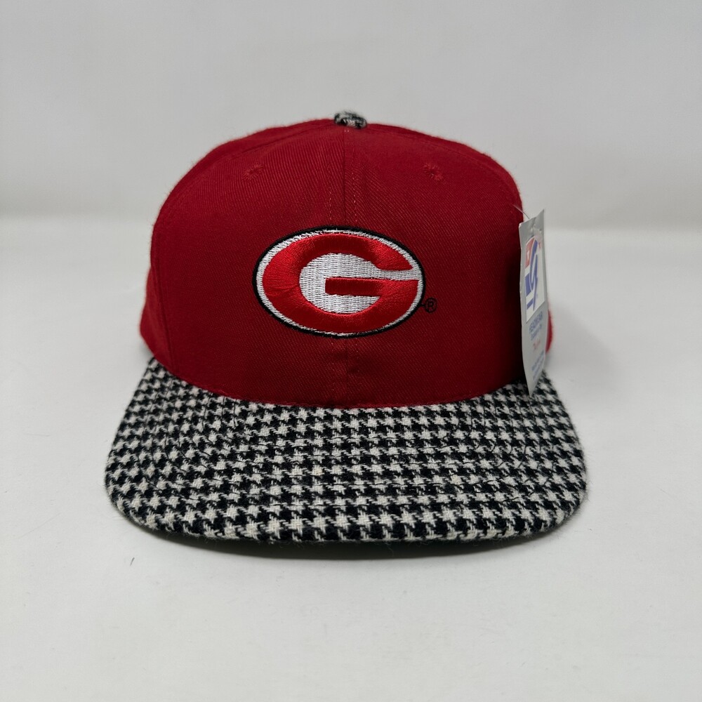 Vintage Georgia Bulldogs Hat Cap Men Snapback Red Houndstooth The Game Deadstock
